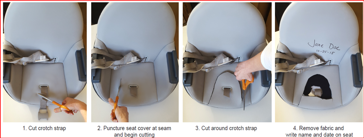 Exemple de chaise haute avec le siège coupé.